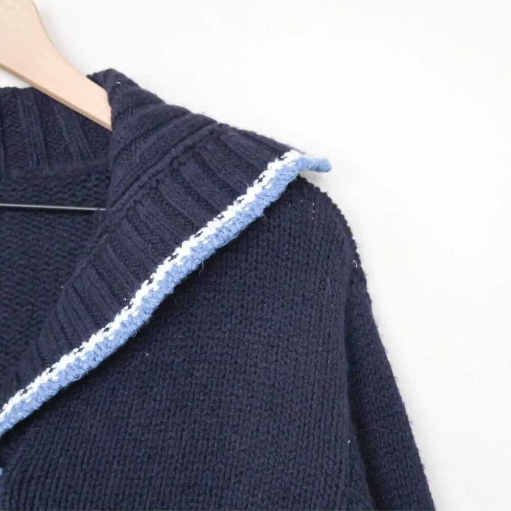 NWT V-neck Nautical Sweater with Collar Navy Small